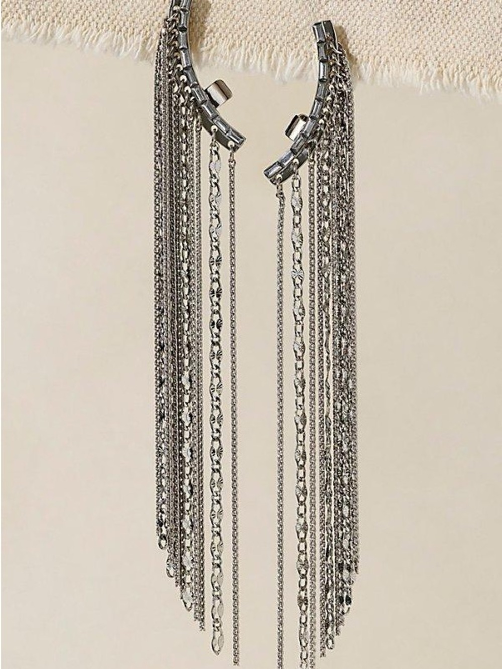 Free People Silver-Tone Long Fringe Chain Climber Earrings